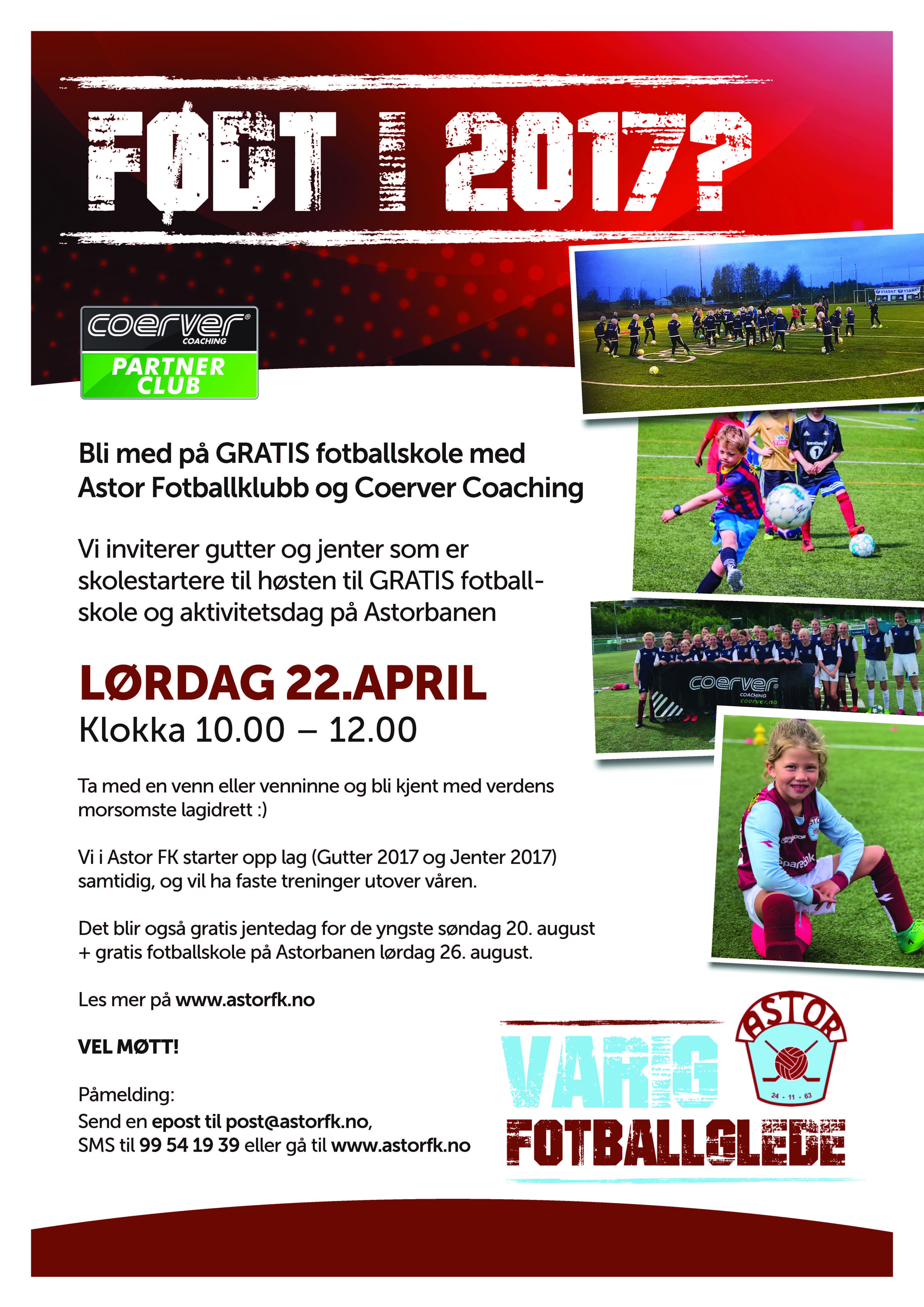 Skolestartere/2017ere: Gratis fotballskole og lag oppstart 22.april