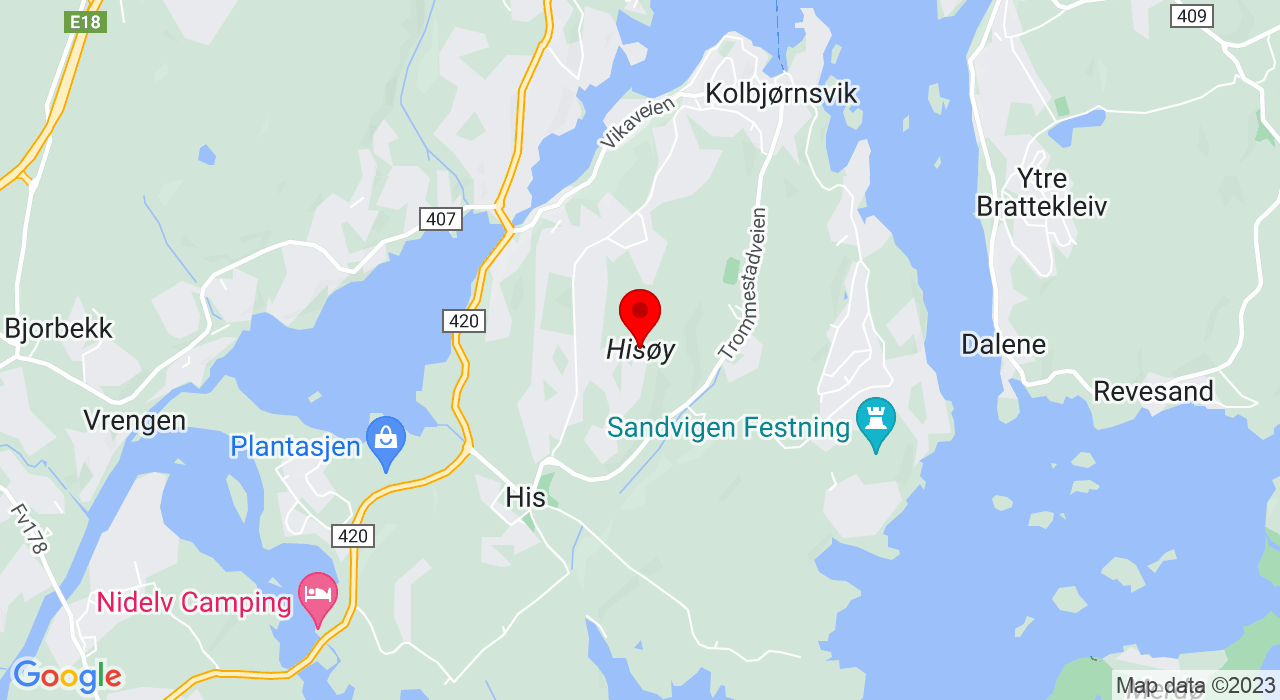 Google Map of EB-stranda ytterst på Tangen, Hisøy