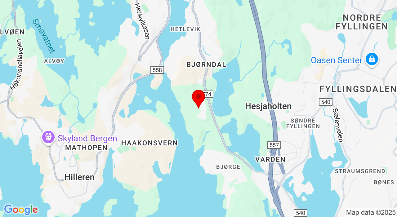 Google Map of https://www.google.com/maps/place/Bjørndalsskogen grendahus, Bjørndalsskogen 141,5170+Bjørndalstræ