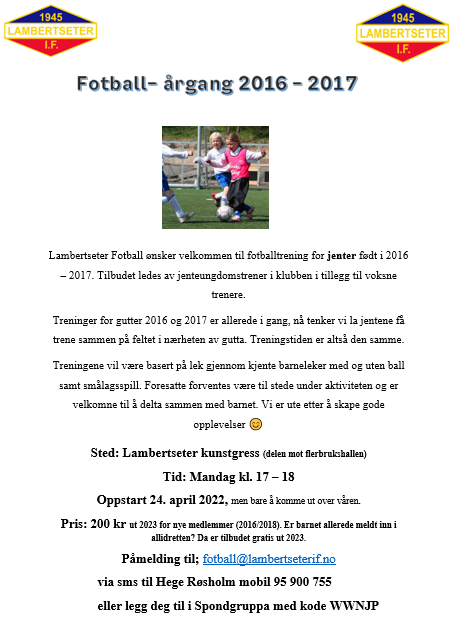 Jenter 2016 og 2017 - vi har ungdomstrener, kommer du?